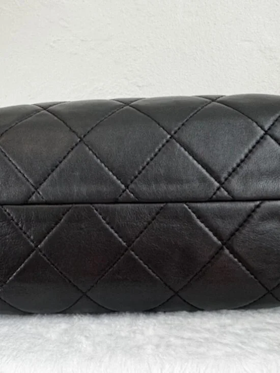 Vintage Chanel Quilted Black Leather Chain Tote Large Shoulder Bag Authentic - Picture 9 of 9